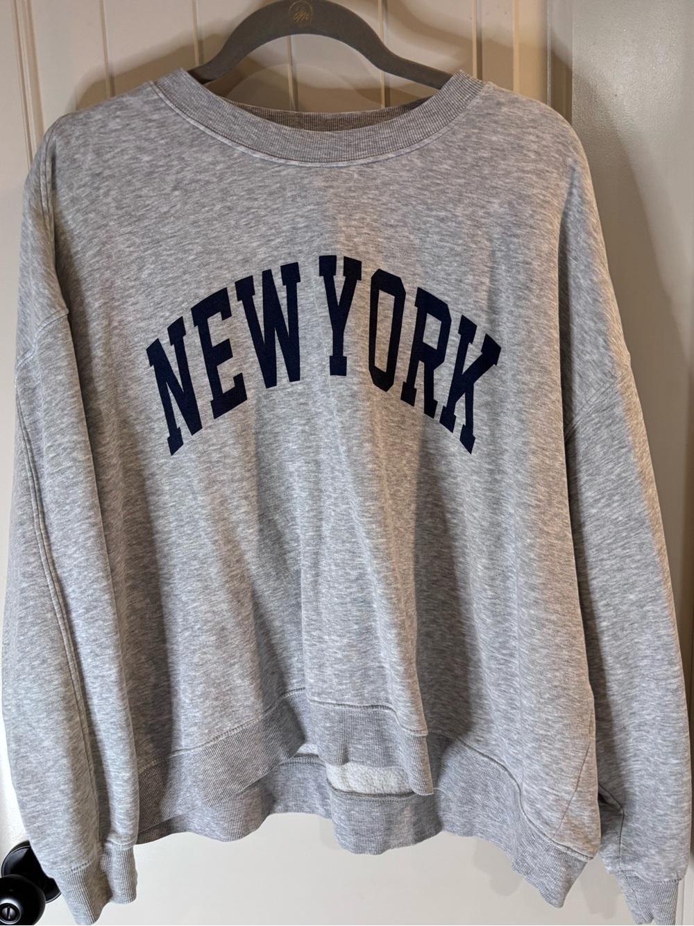 H&M Light Gray Crewneck Sweatshirt with Navy 'NEW YORK' Arch
